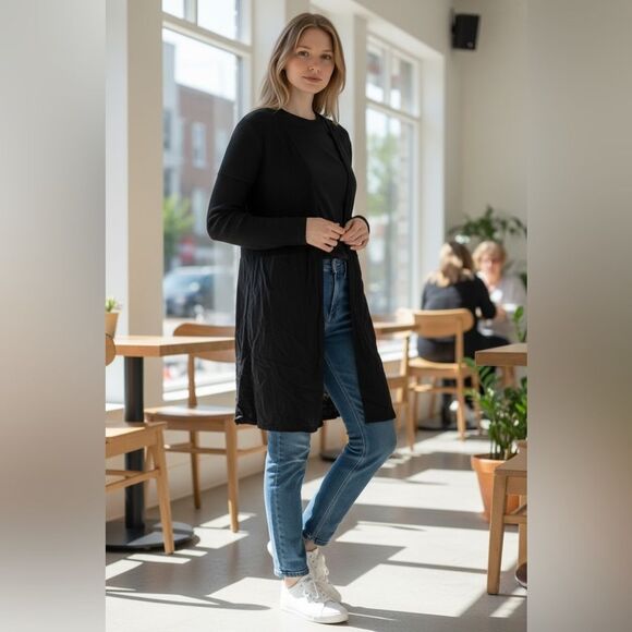 EUC H.I.P. Women’s Black Open Front Long Sleeve Lightweight Cardigan - Size XS - Picture 1 of 5